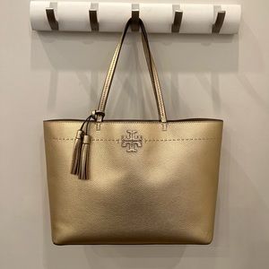 Gold Tory Burch McGraw Metallic Tote